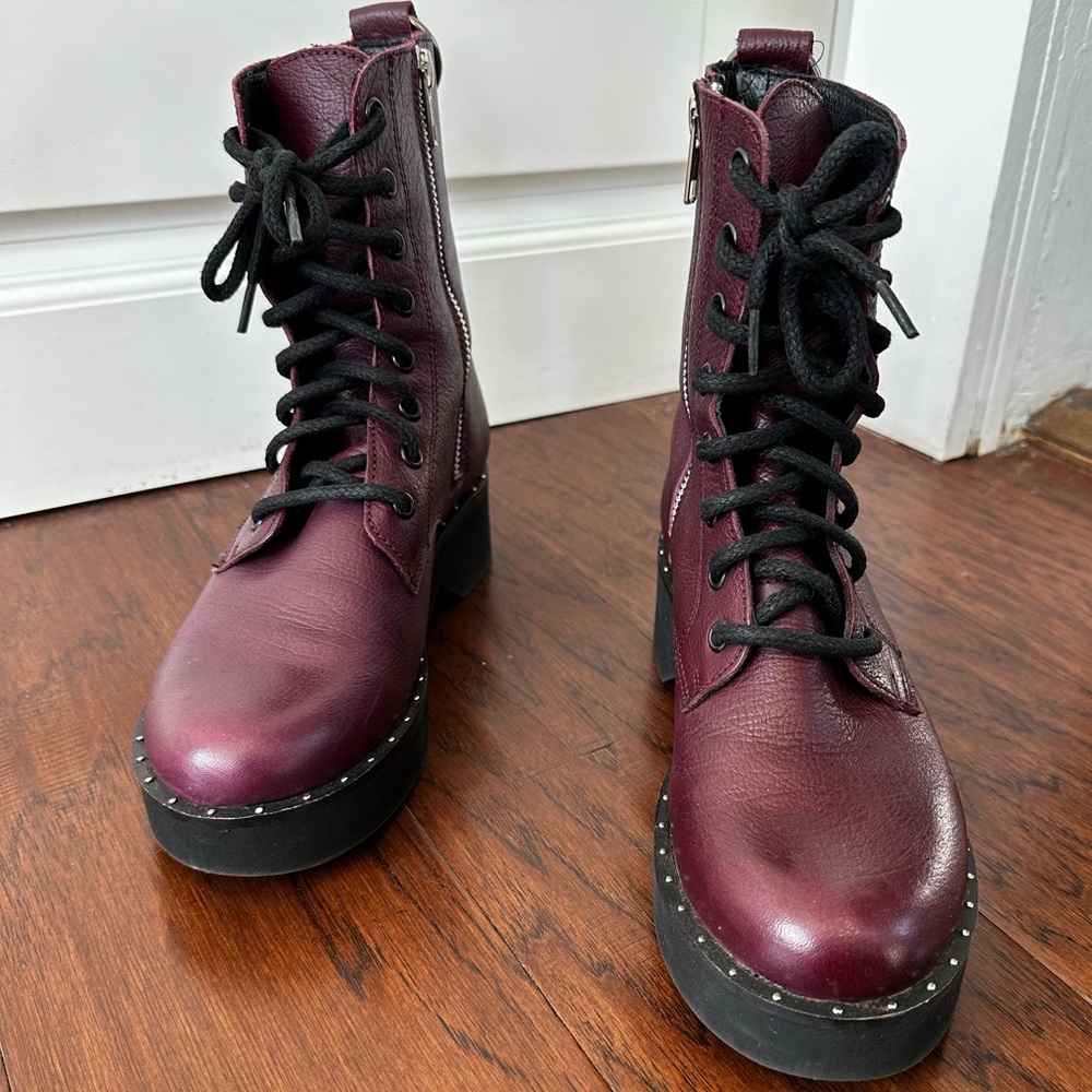 Burgundy Steve Madden Combat/Moto Boots